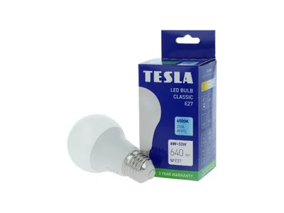 Obrázek produktu pro Tesla - LED žárovka BULB, E27, 6W, 230V, 640lm, 25 000h, 6500K studená bílá, 220st