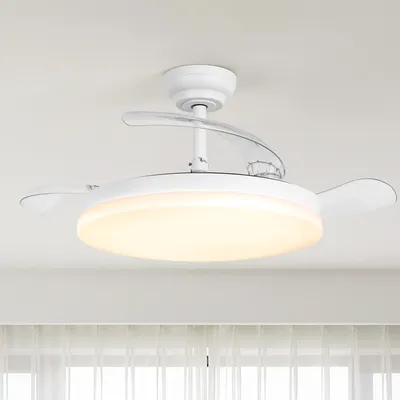 Image de Ventilateur de plafond Parrot Uncle avec éclairage et télécommande, pales rétractables de 106 cm, blanc, LED à intensité variable, 3 couleurs de lumière, 6 vitesses