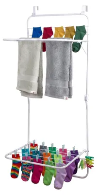 Produktbild von Relaxdays Wäscheständer Tür, zum Einhängen, 4,9 m Trockenlänge, 2 klappbare Flügel, Stahl, Hängewäschetrockner, weiß