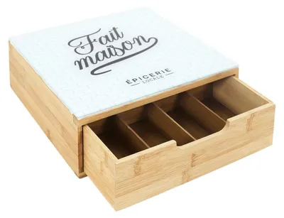 Image de Tiroir Range Capsules de Café Universel - Boite Bois et Verre 30 x 30 cm x H 10 cm - Plateau verre