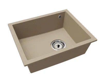Produktbild von Granitspüle Unterbauspüle Felix – Beige – mit Chrom-Siphon
