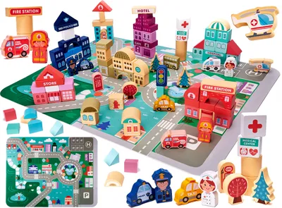 Obrázok produktu pre Drevené bloky vzdelávacie mestské puzzle 100ks.