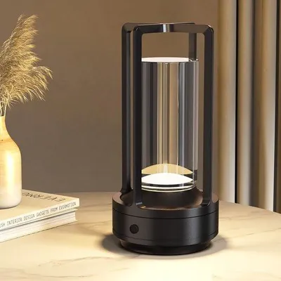 Obrázek produktu pro LED stolní lampa Hapfish, bezdrátová, s dobíjecí baterií (3000 mAh), s regulací jasu, s 3 režimy osvětlení, kovová noční lampička, vhodná pro venkovní použití, restaurace, ložnice a noční stolky