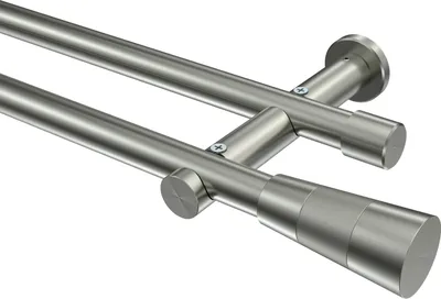 Produktbild von Interdeco Gardinenstange / Vorhangstange Edelstahl-Optik, Typ Platon Tanara (Konus Bicolor) ohne Ringe, 20 mm Ø 2-läufig, 520 cm