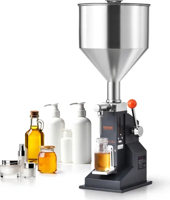 Produktbild von Maszyna do napełniania VEVOR 5-50 ml Ręczna maszyna do napełniania płynów wykonana z bezpiecznej dla żywności stali nierdzewnej 304 silikon PTFE Maszyna do napełniania Zawiera dwie dysze 4 mm / 8 mm idealne do napełniania miodu esencją olejową
