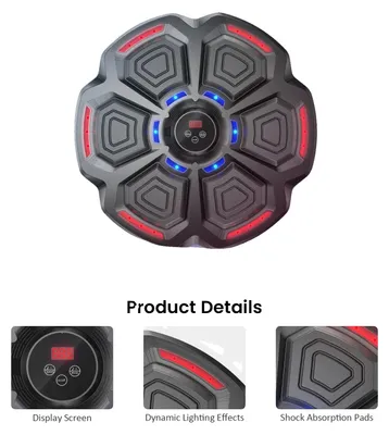 Obrázek produktu pro Hudební boxovací stroj, připojení přes Bluetooth, nastavitelné tréninkové režimy, černá barva