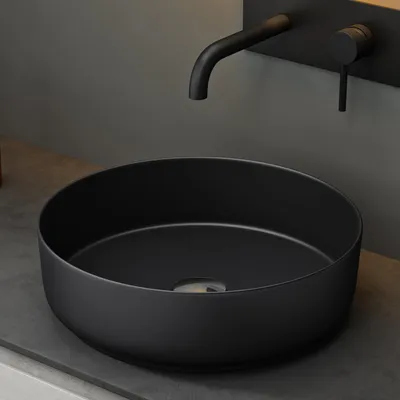 Produktbild von Mai & Mai Waschbecken Aufsatzwaschbecken BTH: 40x40x13cm Waschschale Rund Waschbecken aus Keramik matt Schwarz mit Nano-Beschichtung Brüssel203