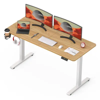Produktbild von SANODESK QS1 140x60cm Höhenverstellbarer Schreibtisch Elektrisch, Memory- und Timer-Funktion, Anti-Kollisionsschutz, 60 kg Tragkraft Haken(Weiß-Ahorn)