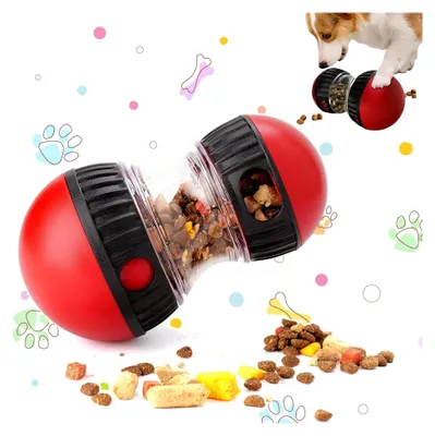 Produktbild von Rollender Leckerli-Spender, interaktives Hundespielzeug, Slow Feeder für Hunde, unterhaltsames Spielzeug zur Futterausgabe für große, mittlere und kleine aggressive Kauerrassen, rot