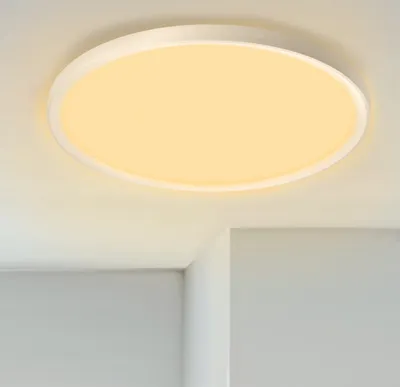 Image de UISEBRT Plafonnier LED Panneau rond Ø450*H33mm Plafonnier plat Lampe pour locaux humides 72W Blanc chaud IP44 Atelier Bureau Salle de bain