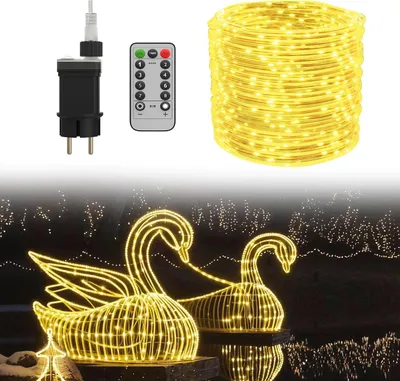 Produktbild von LARS360 LED Lichterschlauch 30 m, 8 Lichtmodi, Fernbedienung, Timer, Memory-Funktion, 31 V Niederspannung, 300 LEDs, Warmweiß