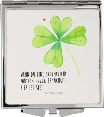 Produktbild von Mr. & Mrs. Panda Schminkspiegel Blume Kleeblatt - Weiß - Geschenk, Kleiner Spiegel, Glück, Handspiegel, Umzug, Reisespiegel, Glücksbringer, Taschenspiegel, Frauen, Garten