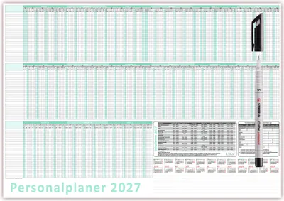 Produktbild von Urlaubsplaner/Personalplaner 2027 DIN B2 nass abwischbar plus Folienstift Format (500 x 700 mm) für bis zu 22 Mitarbeiter Januar Kalenderjahr bis März Folgejahr mit Schulferien (gerollt!)