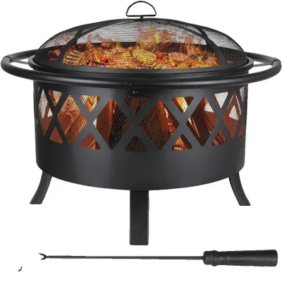 Produktbild von Feuerstelle, Ø81cm Größe, Eisenmaterial, Grillrost Ø58cm, Poker 49cm, Sichere Funkenabwehr