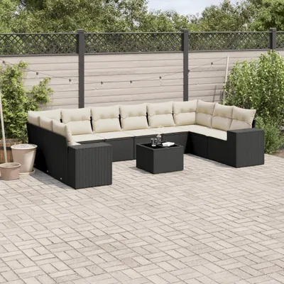 Produktbild von 11-tlg. Garten-Sofagarnitur mit Kissen Schwarz Poly Rattan 3255413