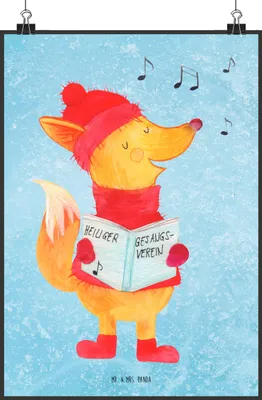 Produktbild von Mr. & Mrs. Panda Bild Fuchs Sänger DIN A0 - Eisblau - Geschenk, Weihnachtslieder, drucke, Weihnachten, kunstdruck poster, wanddeko, Singen, Wandbild, Plakat, Winter