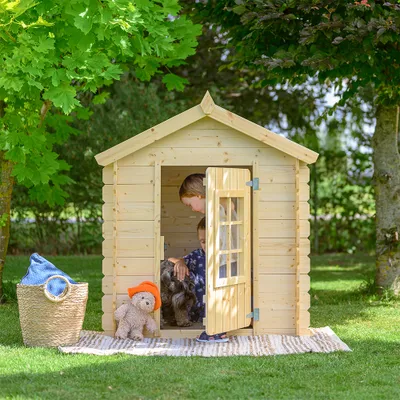 Obrázek produktu pro Timbela M570M-1 Dětský dřevěný domek na hraní - venkovní domek pro děti - 111x113xH121 cm/0,9 m2 zahradní domek na hraní - zahradní domek pro děti (barva střechy je modrá)