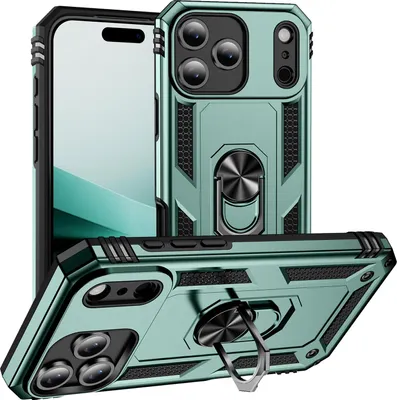 Obrázek produktu pro Pouzdro pro iPhone 17 Pro Max dvouvrstvé robustní, vojenská ochrana pouzdro s držákem prstenu a stojánkem zelené