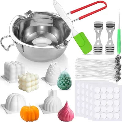 Produktbild von DIY Kerzen Set 4 Stück 3D Silikonformen Schmelztopf 100 Dochte