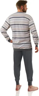 Produktbild von Sesto Senso Herren Baumwoll Pyjama Set - Lange Ärmel & Hose mit Bündchen, V-Ausschnitt, Atmungsaktiv, Ideal für Herbst/Winter, Hausanzug, Hergestellt in Polen, Mehrfarbig M