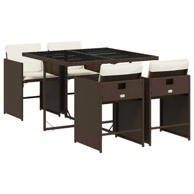 Obrázok produktu pre vidaXL 5-dielny záhradný jedálenský set s vankúšmi Brown Poly Rattan