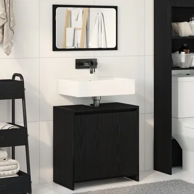 Produktbild von Möbel Badschrank mit Spiegel in Schwarz und Eiche 60x33x61 cm, aus Holzwerkstoff - Badezimmer 862509
