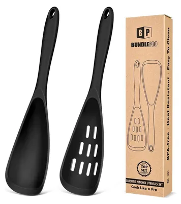 Produktbild von 2er Set Kochlöffel für Antihaftgeschirr, BPA-frei, Silikon, Schwarz