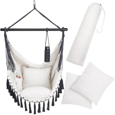 Immagine prodotto di Detex Sedia Sospesa 150 kg Boho Style 2 Cuscini XL Amaca a Poltrona Portabevande Girevole 360°