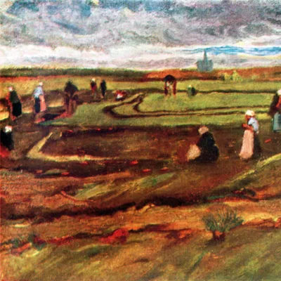 Produktbild von Vincent Van Gogh Kunstdruck Bild - Landschaft Mit Netzflickerinnen, 1882 (70 x 70 cm)