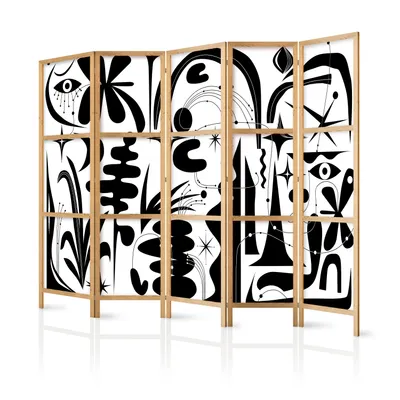 Image de Paravent XXL 225 x 171 cm, 5 panneaux, simple face, élégant, brise-vue, séparateur de pièce, cloison, séparateur d'espace, bois, motif décoratif, bureau à domicile, abstrait, atypique a-A-10470-bh-a