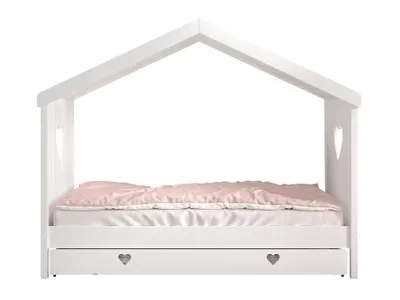Produktbild von Vipack Hausbett Amori mit Liegefläche 90 x 200 cm, inkl. Rolllattenrost und Bettschublade, Ausf. Kiefer und MDF weiß lackiert