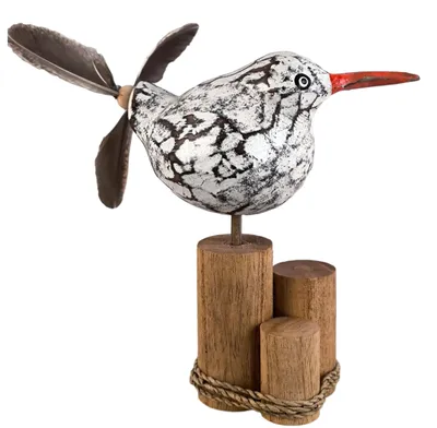 Produktbild von Tokoindah Vogel Windspiel mit Feder Propeller als maritime deko, balkon-deko oder als garten-dekoration und Propeller (Möwe Erna)
