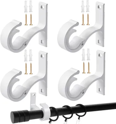 Imagen del producto de Soportes para cortinas de aluminio, 4 unidades, color blanco, con material de montaje incluido, para pared y techo