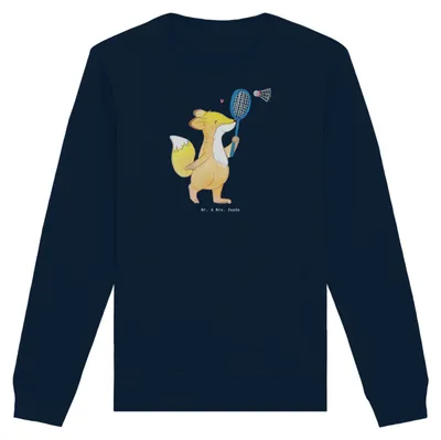 Produktbild von Mr. & Mrs. Panda Baumwoll Pullover Fuchs Federball spielen Größe XS - French Navy - Geschenk, Pulli, Nachhaltiger, Sweatshirt, Badminton, Sweater