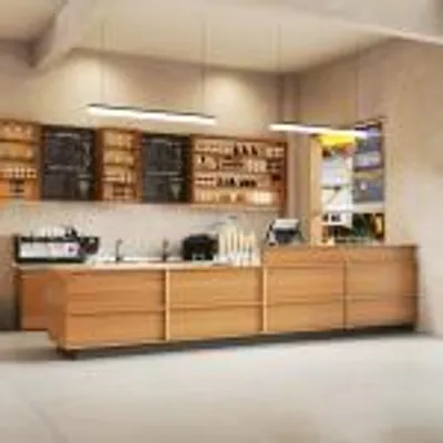 Image de Comptoir d'accueil en bois massif pour la restauration, comptoir de bar professionnel, comptoir d'accueil sobre, comptoir de bar 240 × 60 × 100 cm