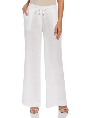 Produktbild von Cubavera Damen Leinenhose mit weitem Bein und Kordelzug, Weiß, Groß
