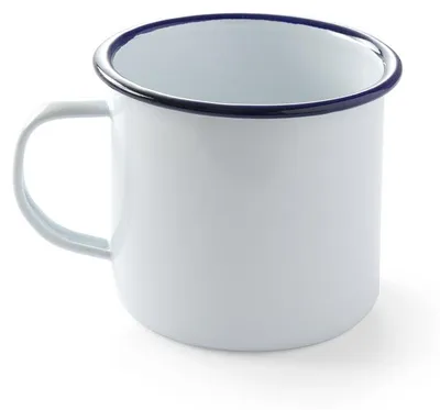 Produktbild von 12x Emaillie Tasse mit Henkel, weiß blau, 520 ml, Ø 10 cm