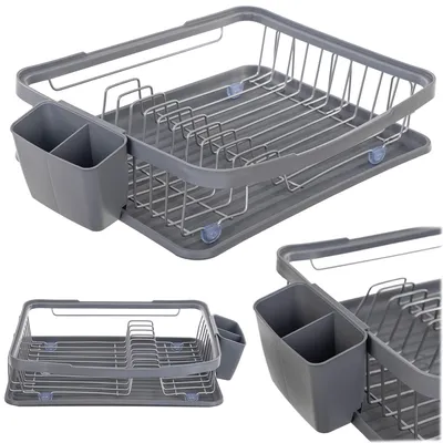 Produktbild von KADAX Geschirrabtropfgestell 33 x 43 x 12 cm, Abtropfgestell für Geschirr, Geschirrständer, Trockengestell mit Abtropfschale & Besteckkorb, Geschirrtrockner (Grau)