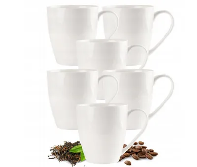 Produktbild von Prima Deco 6er Set Porzellanbecher 300ml – Weißes Kaffeebecher Set – Klassische Becher für Kaffee & Tee – Spülmaschinenfest & Mikrowellengeeignet