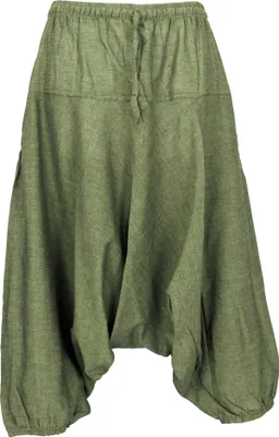 Produktbild von Aladinhose, Pluderhose, Shorts 7/8 Länge - Olivgrün, Damen, Baumwolle, Größe: L/XL