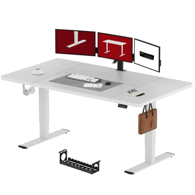 Produktbild von SANODESK Höhenverstellbarer Schreibtisch 200x80cm, Kindersicherung, Memory-Funktion, LED-Display, 70 kg Tragkraft, 2 Haken, einfache Montage (Weiß)