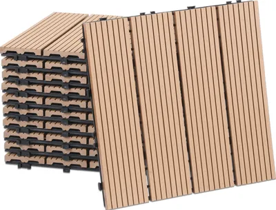 Zdjęcie produktu dla Clanmacy – płytki tarasowe o powierzchni 2 m², płytki WPC 30 x 30 cm, 22 sztuki płytek z systemem zatrzaskowym, płytki balkonowe, płytki drewnopodobne, odporne na warunki atmosferyczne, antypoślizgowe, wzór tekowy – 4 paski