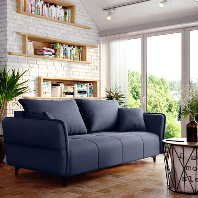 Produktbild von Sofa ISABELL mit Bettkasten Schlafsofa Polstersofa mit Schlaffunktion Klappsofa Couch mit Schwarzen F  en Sofagarnitur Wohnzimmer Gastzimmer  (dunkelblau)