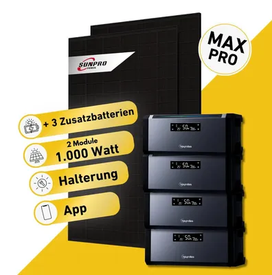 Produktbild von Balkonstrom Balkonkraftwerk 1000W Solaranlage mit Speicher | 3xZusatzspeicher | Fassadenhalterung 90Grad | 2xSolarmodul | Hoymiles AC1920 | Kabel 15m
