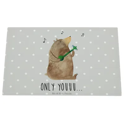 Produktbild von Mr. & Mrs. Panda schneidbrett Bär Gitarre - Grau Pastell - Geschenk, Glas, Schneideplatte, Glasschneidebrett, Teddy, Hackbrett, Schneidebrett Aus
