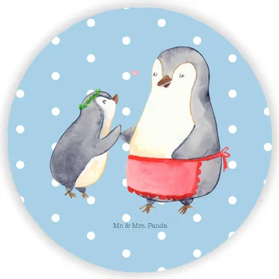 Produktbild von Mr. & Mrs. Panda Kühlschrankmagnet Pinguin mit Kind - Blau Pastell - Geschenk, magnet, whiteboardmagnet, Mama, Schwester, Muttertag, Tochter, für kühlschrank, Mutter