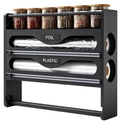 Immagine prodotto di Omgoods - Dispenser multifunzione 4-in-1 per pellicola da cucina, con tagliacarti e porta rotolo di carta da cucina