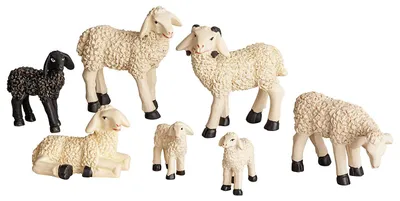 Krippentiere-Set: 7 Schafe mit Lämmern, 12 cm Höhe