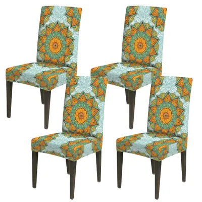 Productafbeelding van 4 stuks elastische stoelhoes, universeel, boheems design, bedrukt, stretch stoelhoes, zitovertrek