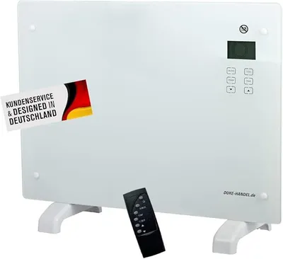 Obrázok produktu pre Elektrické kúrenie s digitálnym displejom a diaľkovým ovládaním – mobilný konvektor do domácnosti – moderný dizajn – efektívne a energeticky úsporné sklenené kúrenie s termostatom a ochranou proti prehriatiu (1500 W)